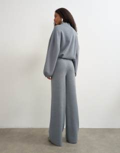 Model wearing Knitted co-ord tie detail trouser in grey