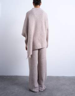 Model wearing Knitted co-ord trouser in beige