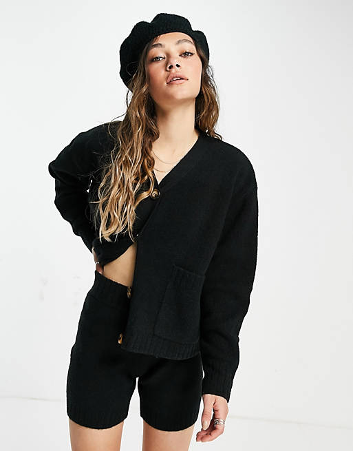 Topshop knitted co ord v neck cardigan in black