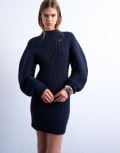 [Topshop] Topshop knitted cocoon ribbed dress in navy M Navy
