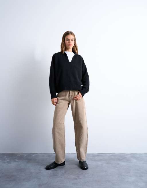 Topshop knitted collar jumper in black, 2 of 4