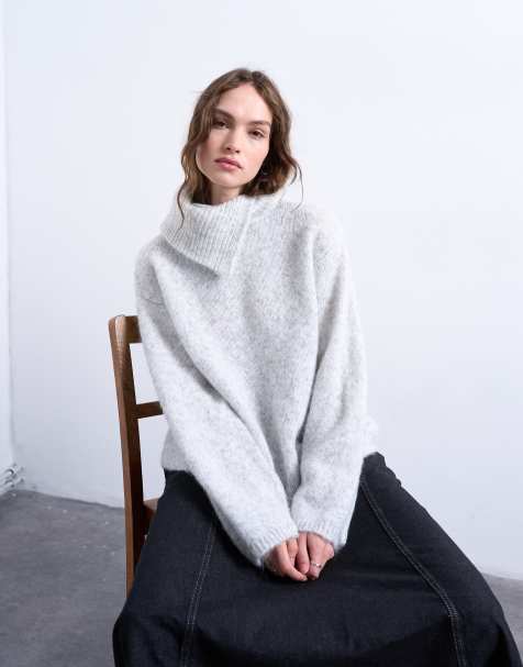Topshop knitted collar jumper in grey - view 1