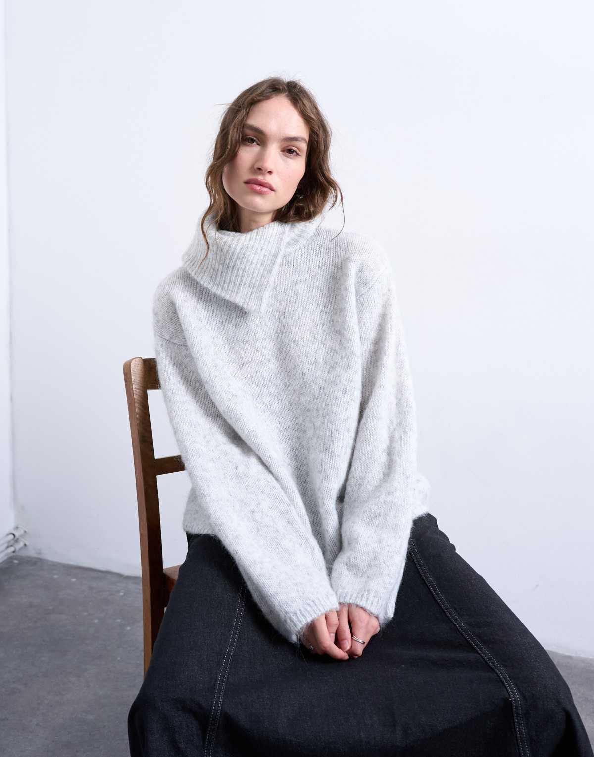 Topshop knitted collar jumper in grey