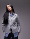 [Topshop] Topshop knitted collar rib button through relaxed shirt in grey XS GREY