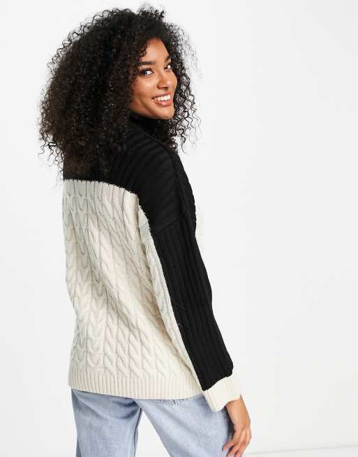 Color block cable knit sweater sale