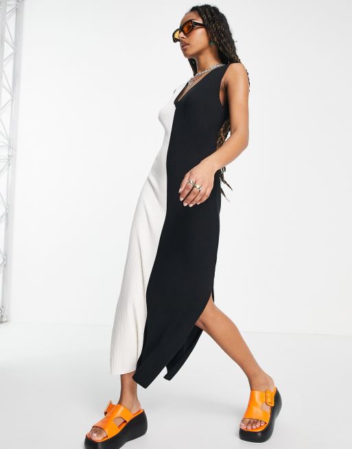 Topshop knitted color block dress in monochrome