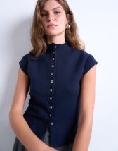Topshop knitted compact cap sleeve waistcoat in Navy