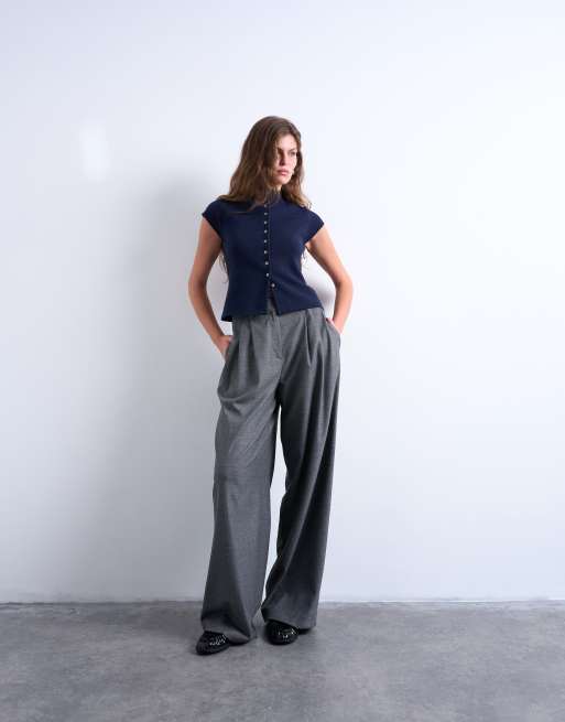 Topshop knitted compact cap sleeve waistcoat in Navy, 2 of 4