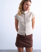 Topshop knitted compact cap sleeve waistcoat in oat