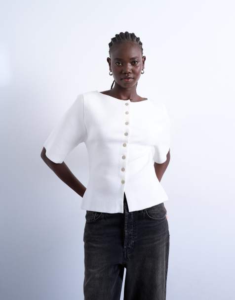 Topshop knitted compact cardigan in ecru - view 1