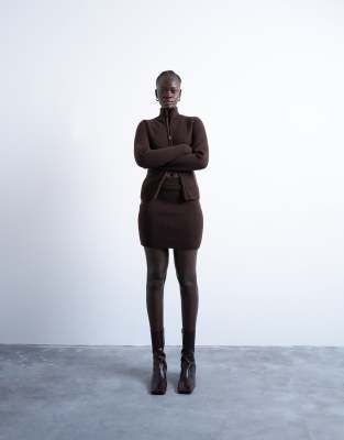 Knitted compact co-ord skirt in chocolate