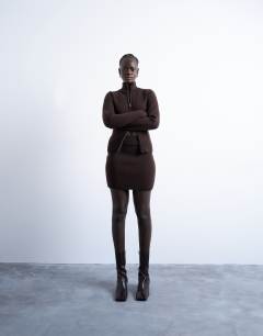 Knitted compact co-ord skirt in chocolate
