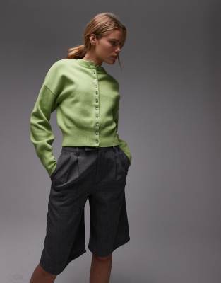 Topshop Topshop knitted compact fitted waist cardi in green