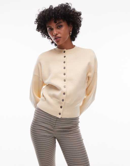 Topshop knitted compact fitted waist cardigan in buttermilk, 2 of 4