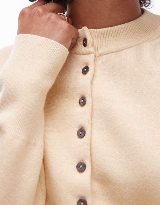 Topshop knitted compact fitted waist cardigan in buttermilk, 4 of 4