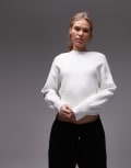 [Topshop] Topshop knitted compact fitted waist jumper in ivory-White M IVORY