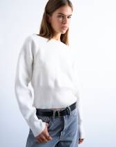 Topshop knitted compact fitted waist jumper in ivory