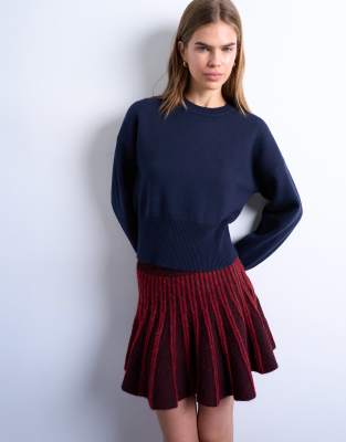 Topshop Knitted Compact Fitted Waist Sweater In Blue