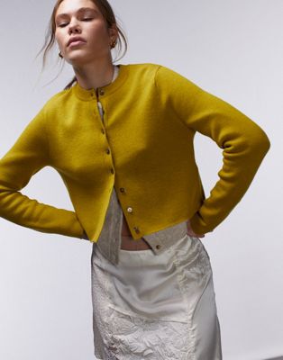 Topshop knitted compact micro cardi in chartreuse  - ASOS Price Checker