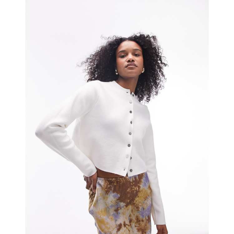 Topshop crew neck cardigan in ivory 2025