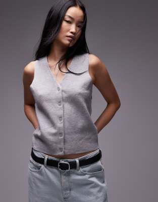 Topshop Knitted Compact Vest In Gray