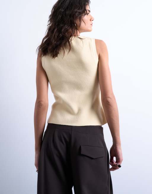Topshop knitted compact waistcoat in buttermilk, 3 of 4