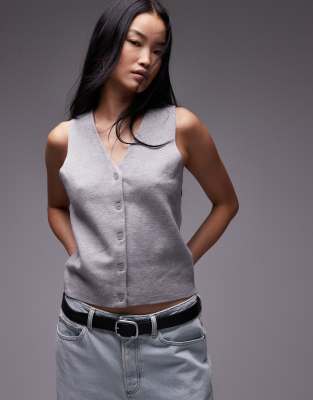 Topshop knitted compact waistcoat in grey