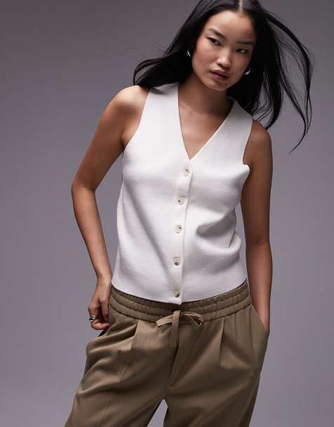 Topshop knitted compact waistcoat in ivory - view 1