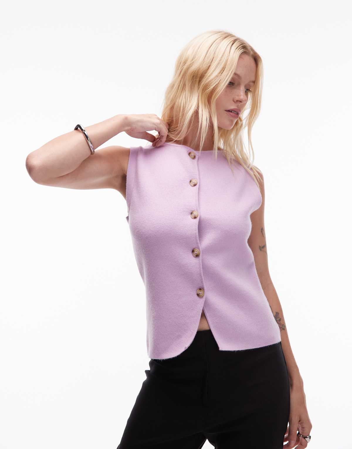 Topshop knitted compact waistcoat in lilac