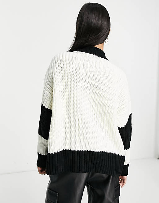  Topshop knitted  contrast cardigan in ivory 