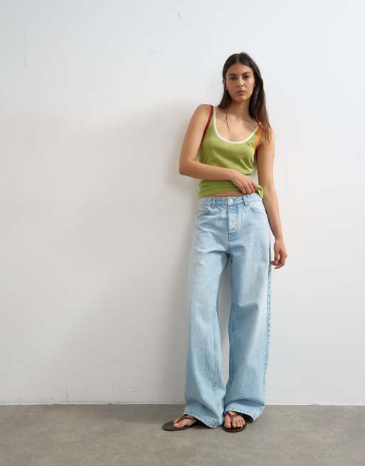 Topshop knitted contrast trim sheer vest top in green, 2 of 4