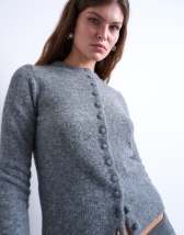 Topshop knitted covered button cardigan in grey