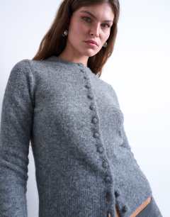 Knitted covered button cardigan in grey