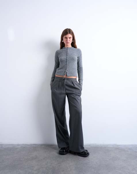 Topshop knitted covered button cardigan in grey - view 1