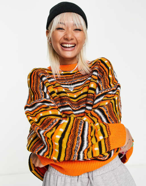 Topshop knitted craft stripe jumper in multi