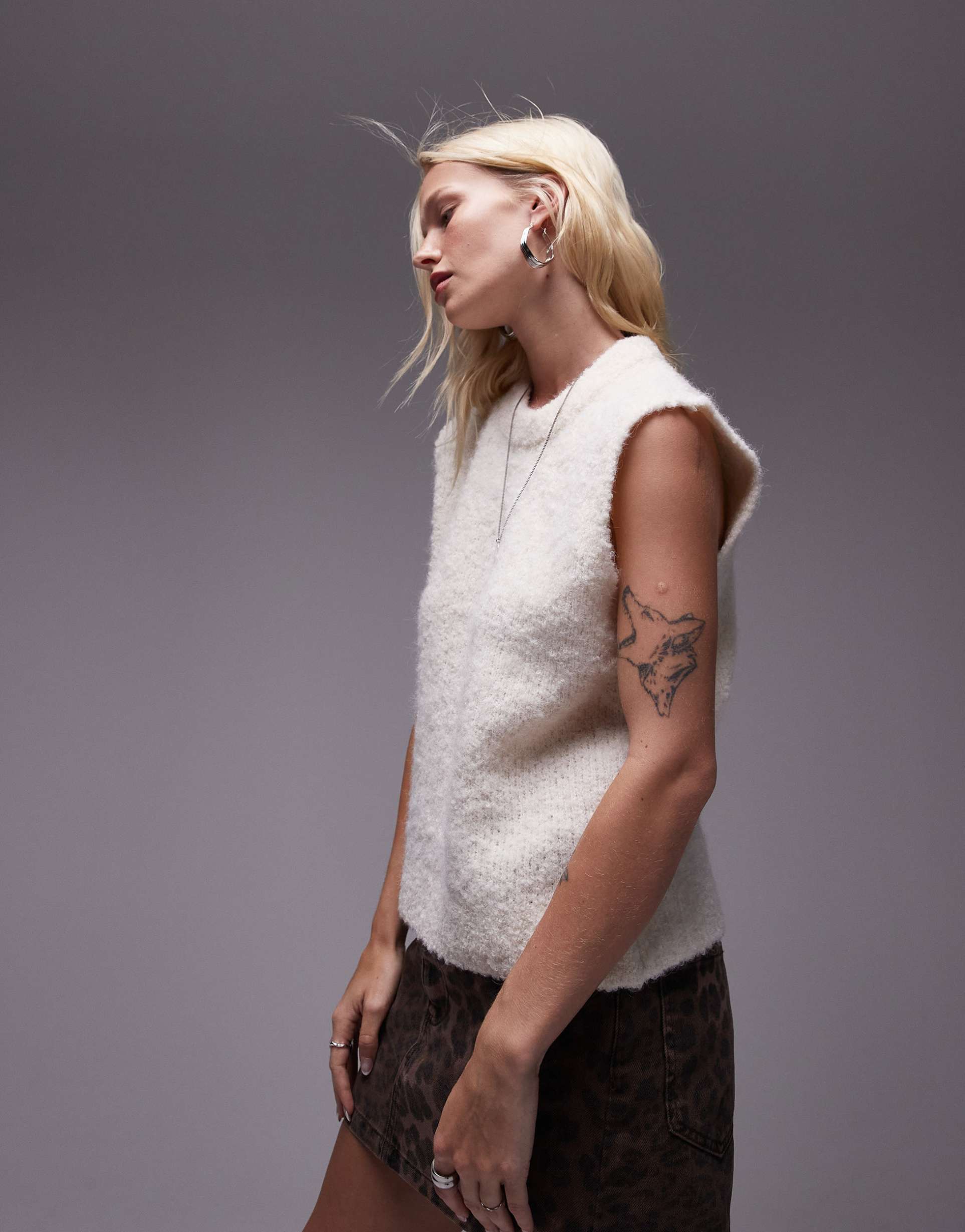 topshop knitted crew boucle tank top in cream