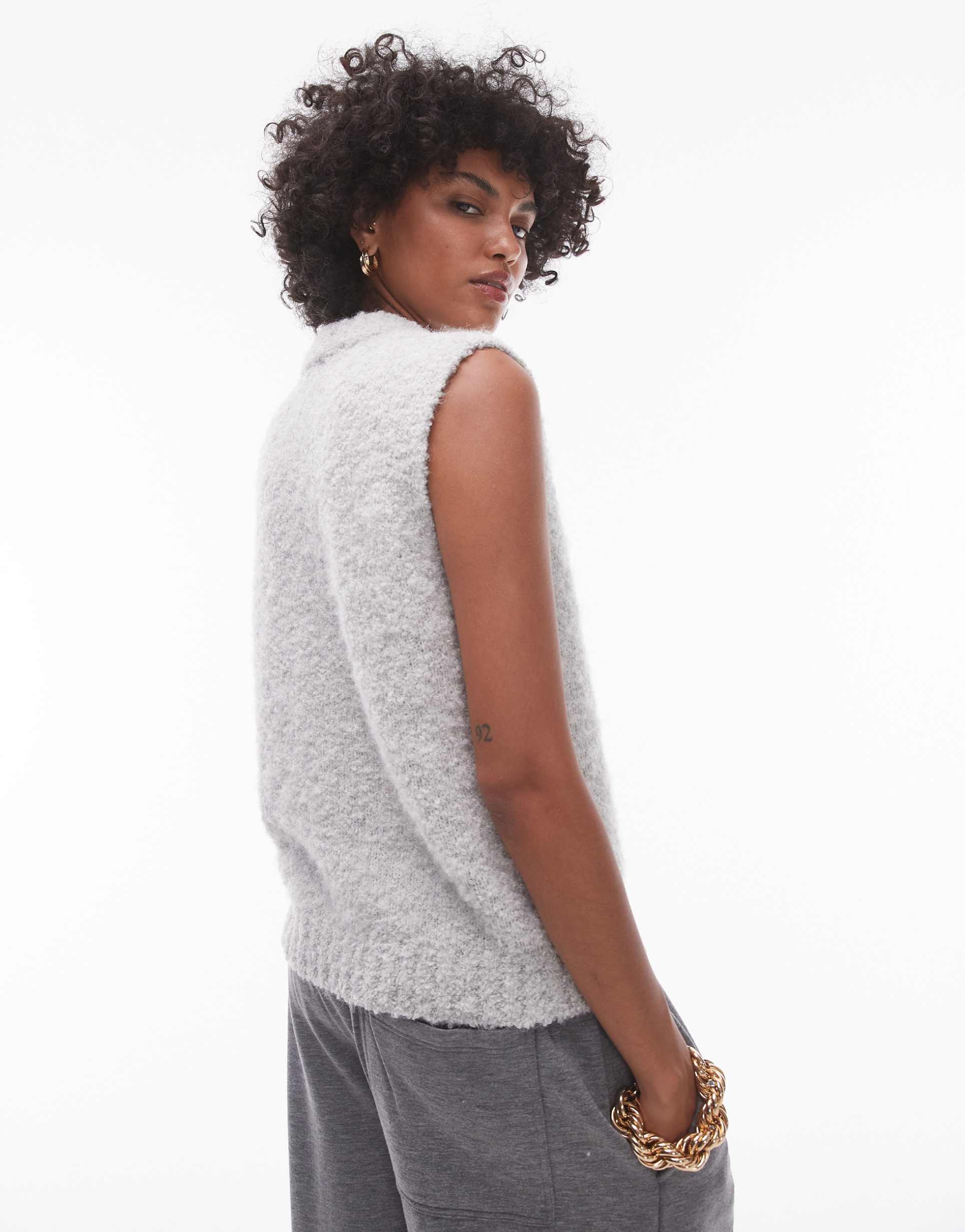 topshop knitted crew boucle tank top in light gray