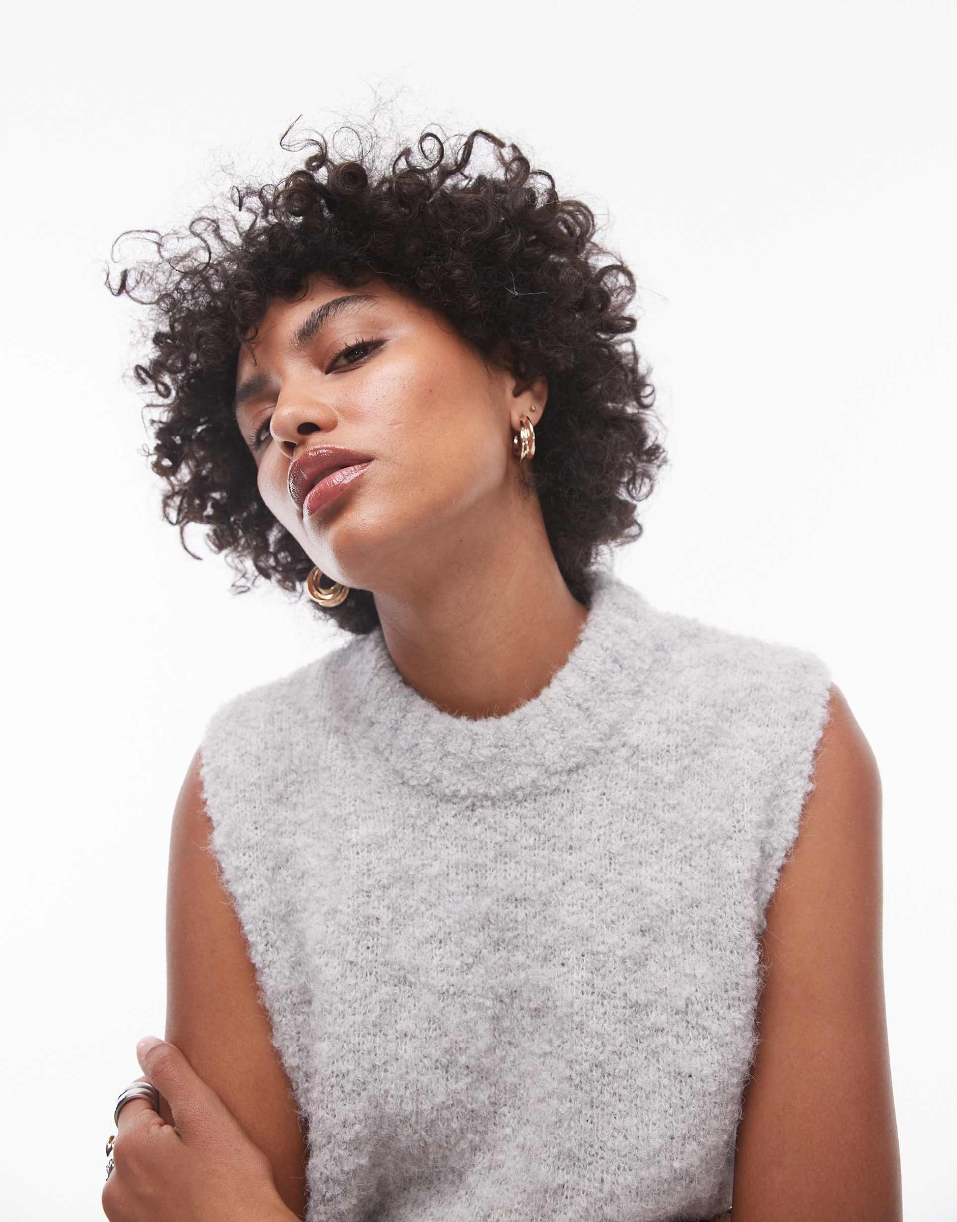 topshop knitted crew boucle tank top in light gray