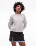 [Topshop] Topshop knitted crew jumper with raglan and exposed seam in light grey L Light grey