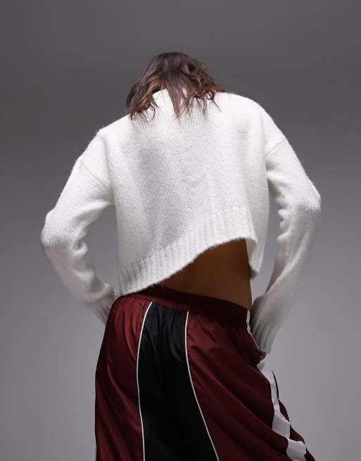 Topshop knitted crew neck cardigan in ivory ASOS