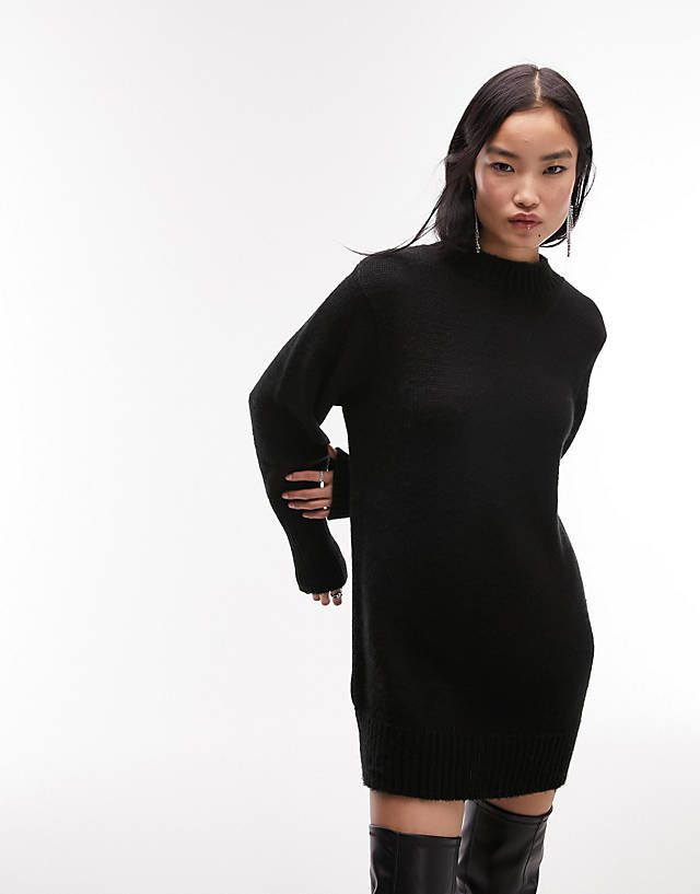 Topshop - knitted crew neck dress in black