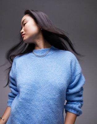 Topshop knitted crew neck jumper in blue
