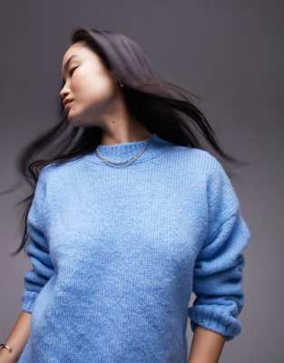 Topshop knitted crew neck jumper in blue