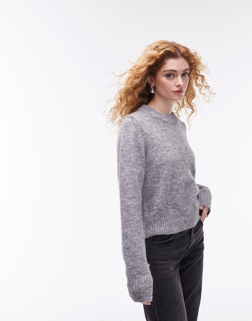 Topshop knitted crew neck jumper in grey