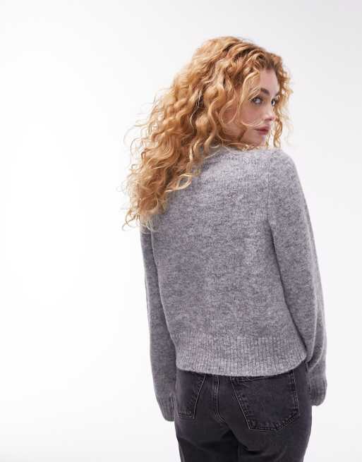 Topshop knitted crew neck jumper in grey