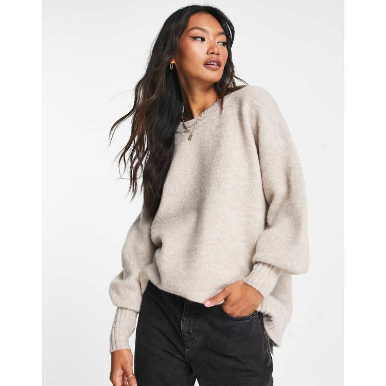 Topshop knitted crew neck jumper in mink