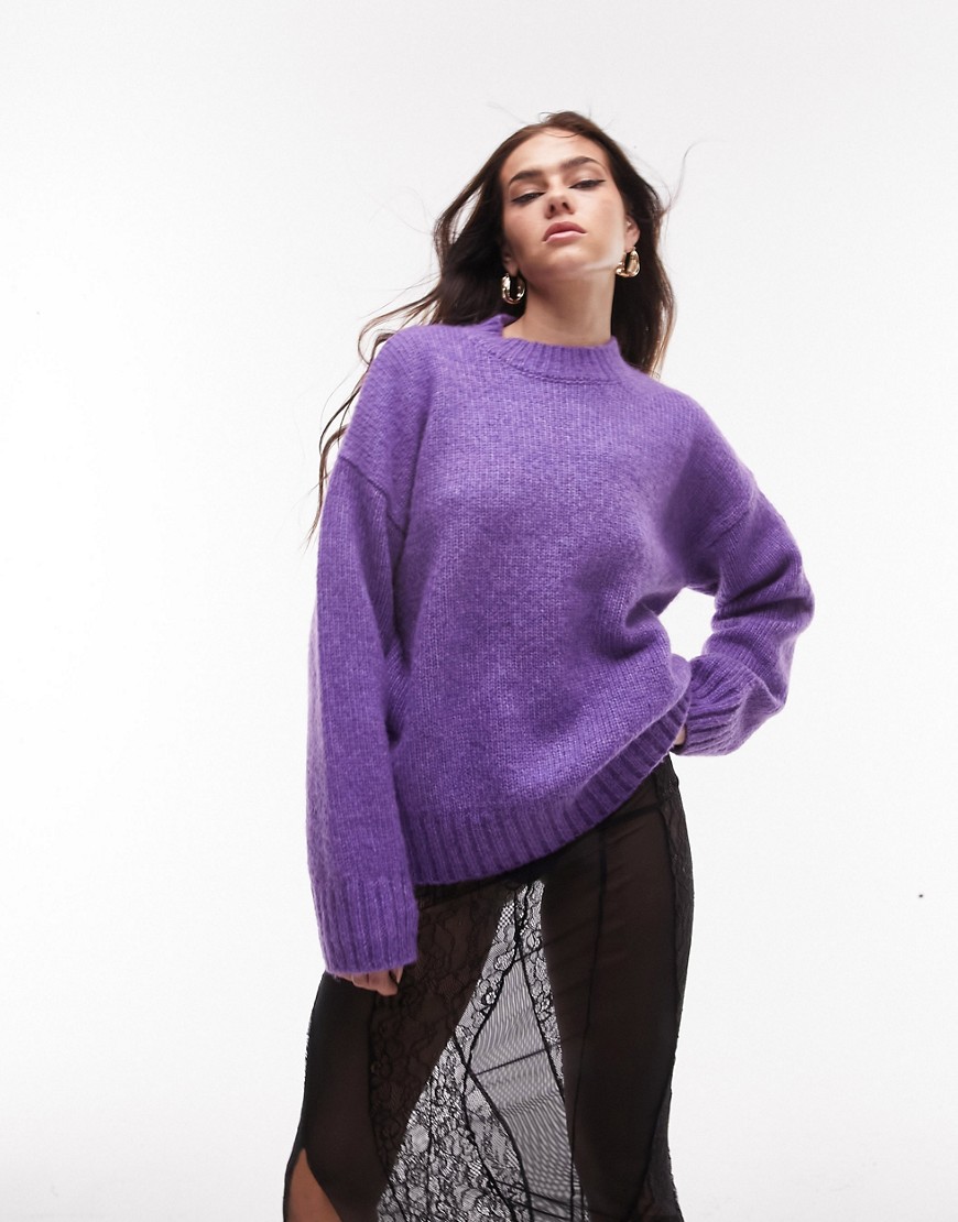 Topshop knitted crew neck jumper in purple