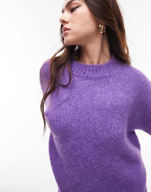 Topshop knitted crew neck jumper in purple