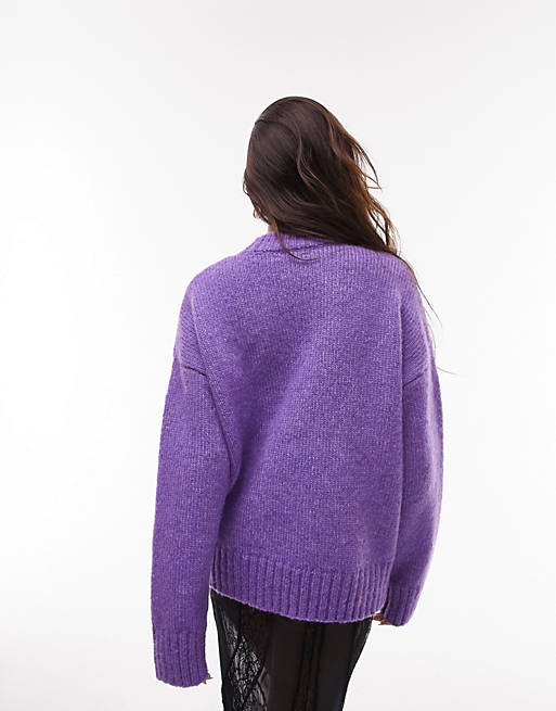Topshop knitted crew neck jumper in purple | ASOS