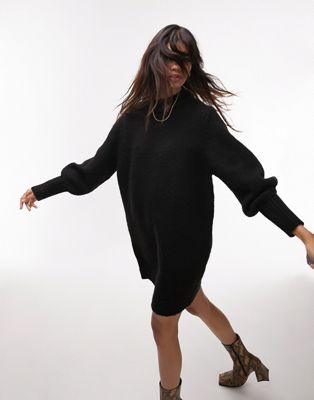 Topshop knitted crew neck mini dress in black - ASOS Price Checker